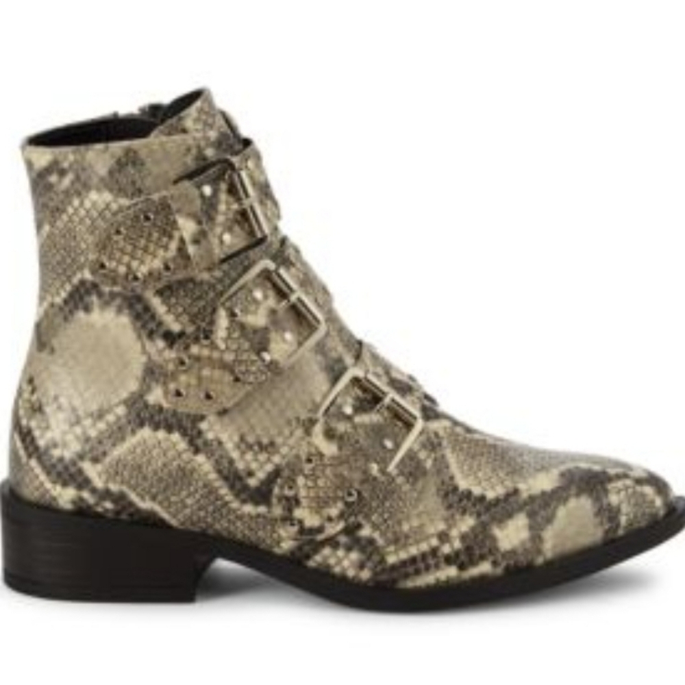 Steven by Steve Madden Harmon Snakeskin Ankle Boots Buckled Straps Booties 7.5